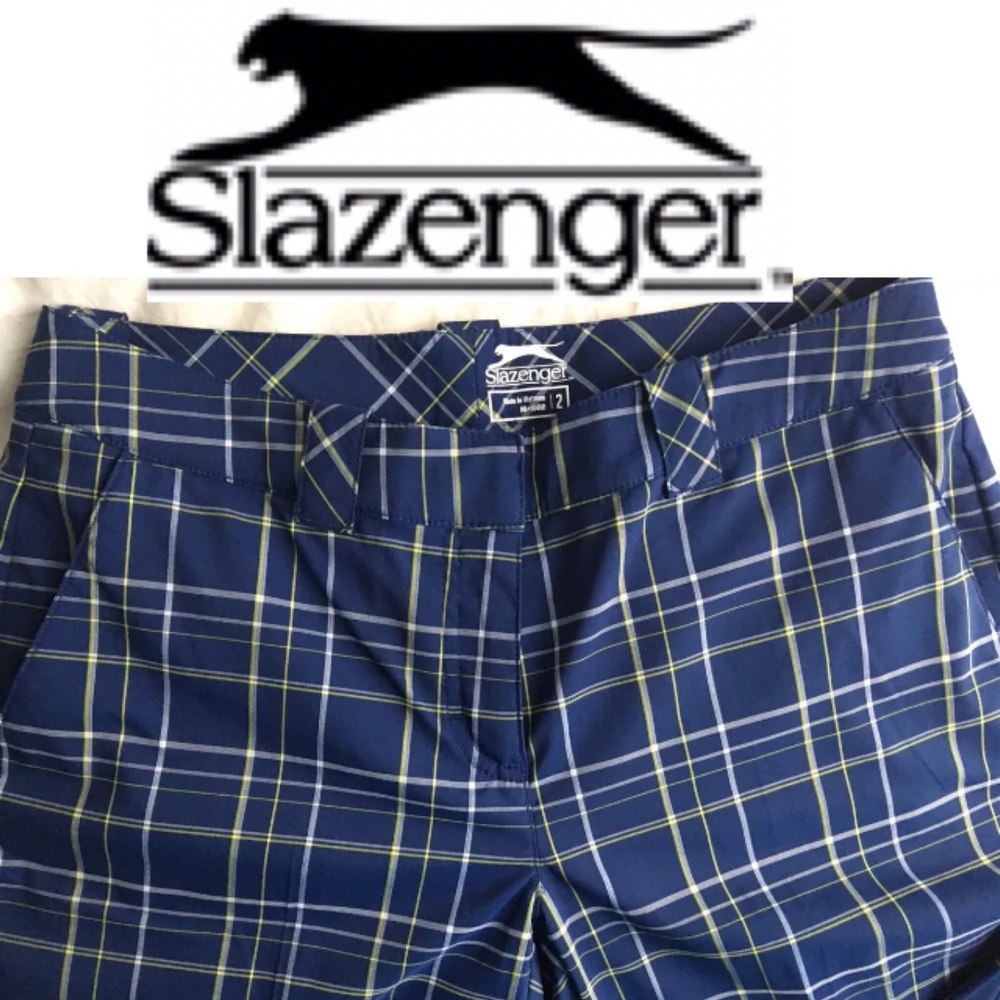 Slazenger Golf Pants Plaid Blue Zipper UK British